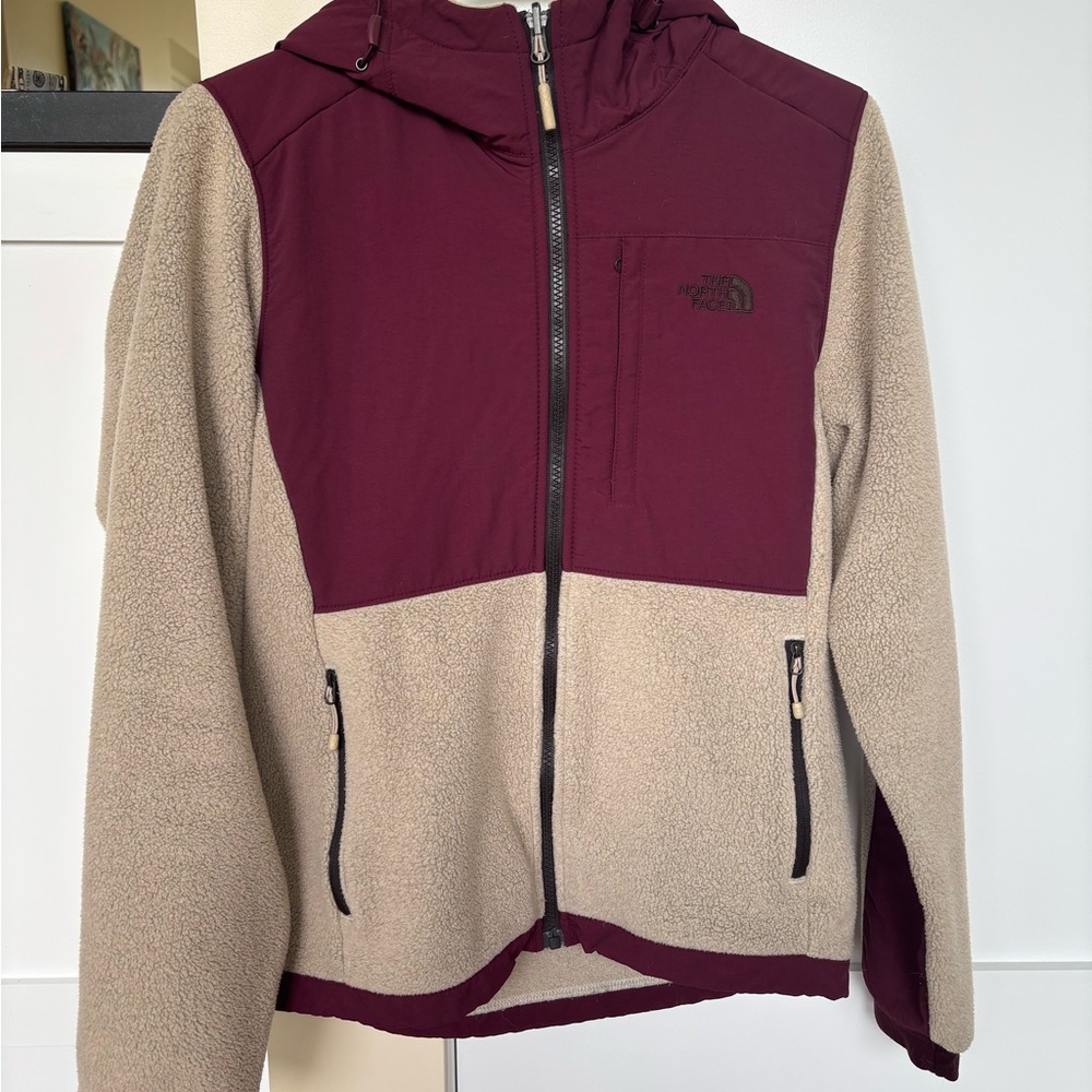The North Face Maroon and Beige Fleece Jacket